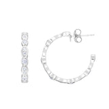 Sterling Silver 20x3mm Marquise & Round CZ C Hoop Earring with Push Back Clasp