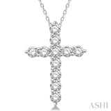 3/4 Ctw Round Cut Diamond Cross Pendant in 14K White Gold with Chain