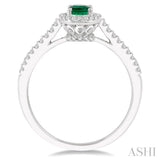 6x4 MM Oval Shape Emerald and 1/5 Ctw Single Cut Diamond Precious Ring in 10K White Gold