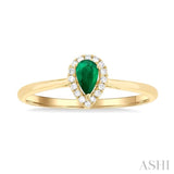 5x3 MM Pear Shape Emerald and 1/20 Ctw Single Cut Diamond Halo Precious Ring in 10K Yellow Gold