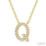 1/20 Ctw Initial 'Q' Round Cut Diamond Pendant With Chain in 10K Yellow Gold
