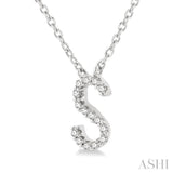 1/20 Ctw Initial 'S' Round Cut Diamond Pendant With Chain in 10K White Gold