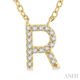 1/20 Ctw Initial 'R' Round Cut Diamond Pendant With Chain in 10K Yellow Gold