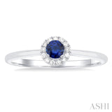3.25 MM Round Sapphire and 1/20 Ctw Single Cut Diamond Halo Precious Ring in 10K White Gold
