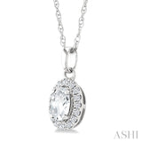 5x3 MM Oval Shape White Topaz and 1/20 Ctw Round Cut Diamond Halo Semi-Precious Pendant with Chain in 14K White Gold