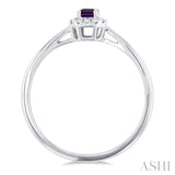 5x3 MM Octagonal Shape Amethyst and 1/20 Ctw Single Cut Diamond Halo Semi-Precious Ring in 14K White Gold