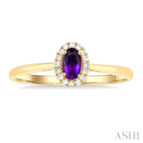 5x3 MM Oval Shape Amethyst and 1/20 Ctw Single Cut Diamond Halo Semi-Precious Ring in 10K Yellow Gold