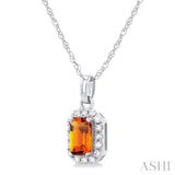 5x3 MM Octagonal Shape Citrine and 1/20 Ctw Single Cut Diamond Halo Semi-Precious Pendant with Chain in 10K White Gold