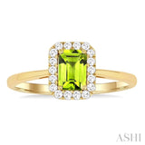 6x4 MM Octagonal Shape Peridot and 1/6 Ctw Round Cut Diamond Halo Semi-Precious Ring in 14K Yellow Gold