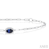 5x3 MM Oval Cut Sapphire and 1/20 Ctw Single Cut Diamond Halo Precious Paperclip Bracelet in 10K White Gold