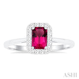 6x4 MM Octagonal Shape Pink Tourmaline and 1/6 Ctw Round Cut Diamond Halo Semi-Precious Ring in 14K White Gold