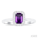 6x4 MM Octagonal Shape Amethyst and 1/6 Ctw Round Cut Diamond Halo Semi-Precious Ring in 14K White Gold