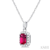 5x3 MM Octagonal Shape Pink Tourmaline and 1/20 Ctw Single Cut Diamond Halo Semi-Precious Pendant with Chain in 14K White Gold