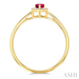 5x3 MM Pear Shape Pink Tourmaline and 1/20 Ctw Single Cut Diamond Halo Semi-Precious Ring in 14K Yellow Gold