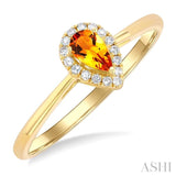 5x3 MM Pear Shape Citrine and 1/20 Ctw Single Cut Diamond Halo Semi-Precious Ring in 14K Yellow Gold