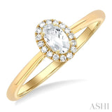 5x3 MM Oval Shape White Topaz and 1/20 Ctw Single Cut Diamond Halo Semi-Precious Ring in 14K Yellow Gold
