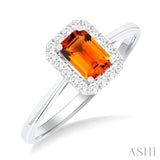 6x4 MM Octagonal Shape Citrine and 1/6 Ctw Round Cut Diamond Halo Semi-Precious Ring in 10K White Gold