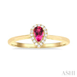 5x3 MM Pear Shape Pink Tourmaline and 1/20 Ctw Single Cut Diamond Halo Semi-Precious Ring in 10K Yellow Gold
