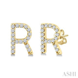 1/10 Ctw Initial 'R' Single Cut Diamond Earrings in 10K Yellow Gold
