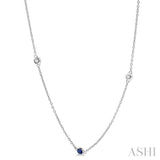 2.25 MM Sapphire and 1/4 Ctw Round Cut Diamond Precious Station Necklace in 14K White Gold