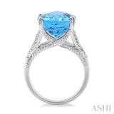 16x12 MM Oval Cut Blue Topaz and 1/4 Ctw Round Cut Diamond Semi-Precious Ring in 14K White Gold