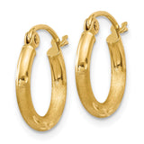 14k 2x13mm Satin Diamond-cut Round Tube Hoop Earrings