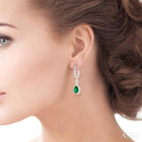 6x4 MM Pear Cut Emerald and 1/2 Ctw Round Cut Diamond Precious Earrings in 14K White Gold
