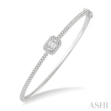 1 Ctw Emerald Shape Fusion Baguette and Round Cut Diamond Stackable Bangle in 14K White Gold