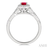 6x4 MM Oval Shape Center Stone Ruby and 1/5 Ctw Split Entwined Shank Round Cut Diamond Precious Ring in 10K White Gold