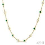 2.40 MM Round Shape Emerald and 7/8 Ctw Round Cut Diamond Precious Station Necklace in 14K Yellow Gold