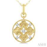 1/5 Ctw Floral Motif Open Window Circular Medallion Round Cut Diamond Fashion Pendant With Chain in 10K Yellow Gold
