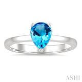 8X5 MM Pear Cut Blue Topaz Semi-Precious Solitaire Ring in 14K White Gold