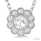 1/3 Ctw Rose Cut Diamond Pendant in 14K White Gold with chain