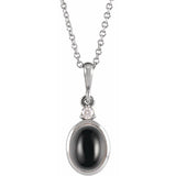 Sterling Silver 8x6 mm Natural Black Onyx & .03 CT Natural Diamond 16-18" Necklace