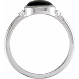 Sterling Silver 8x6 mm Round Natural Black Onyx & .03 CTW Natural Diamond Ring