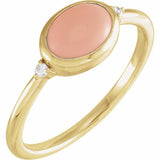 14K Yellow Gold Natural Pink Coral & .03 CTW Natural Diamond Ring