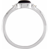 Sterling Silver 5x3 mm Round Natural Black Onyx & .03 CTW Natural Diamond Ring