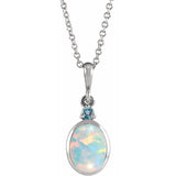 Platinum 8x6 mm Lab-Grown White Opal & Natural London Blue Topaz 16-18" Necklace