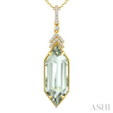 22X8 MM Hexagon Shape Green Amethyst and 1/10 Ctw Round Cut Diamond Semi-Precious Pendant With Chain in 14K Yellow Gold