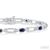 4X3 MM Oval Cut Sapphire and 1/10 Ctw Round Cut Diamond Paperclip Bracelet in 14K White Gold