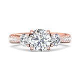 Sugarock Three Stone 18K Rose Gold Engagement Ring DEF VVS-VS