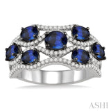 5X4 MM Oval Cut Sapphire, 4X3 MM Oval Cut Sapphire and 1/2 Ctw Round Cut Diamond Precious Band in 14K White Gold