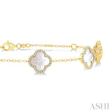 8 MM Mother of Pearl and 1/2 Ctw Round Cut Diamond Clover Halo Station Bracelet in 14K Yellow Gold