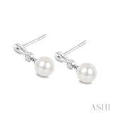 6 MM White Cultured Pearl and 1/20 Ctw Round Cut Diamond Earrings in 10K White Gold