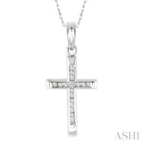 1/10 Ctw Single Cut Diamond Cross Pendant in 14K White Gold with Chain