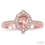 6x4 MM Oval Shape Morganite and 1/5 Ctw Round Cut Diamond Semi-Precious Ring in 10K Rose Gold