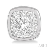 1/3 Ctw Cushion Shape Round Cut Diamond Lovebright Bezel Stud Earring in 14K White Gold
