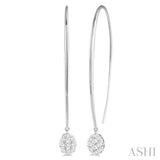 1/3 Ctw Oval Shape Dangler Lovebright Round Cut Diamond Earrings in 14K White Gold