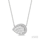 1 Ctw Pear Shape Round Cut Diamond Lovebright Pendant With Chain in 14K White Gold