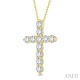 1 1/2 Ctw Round Cut Diamond Cross Pendant in 14K Yellow Gold with Chain